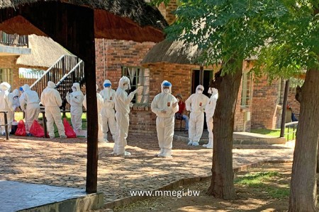 Health officials conducting tests at the Big5 Lodge quarantine in Gaborone