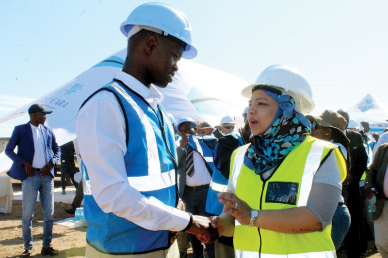 Lucara Managing Director, Naseem Lahri (right) with Minister of Youth Empowerment, Sport and Culture Development, Tumiso Rakgare during the groundbreaking ceremony of Letlhakane Sports Complex PIC: LESEDI MKHUTSHWA